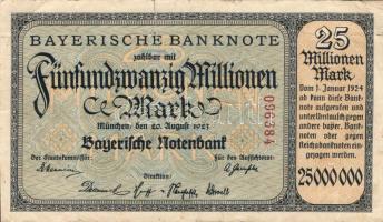 Német Birodalom/Weimari Köztársaság/München/Bayeriche Notenbank 1923.8.20. 25.000.000M T:III