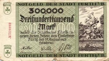 Német Birodalom/Weimari Köztársaság/Fürth 1923.8.15. 300.000M piros sorszámmal T:III