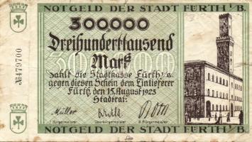 Német Birodalom/Weimari Köztársaság/Fürth 1923.8.15. 300.000M fekete sorszámmal T:III