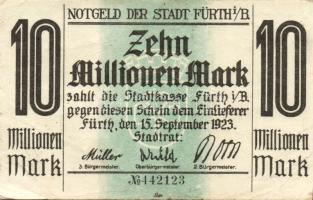 Német Birodalom/Weimari Köztársaság/Fürth 1923.9.15. 10.000.000M T:II-