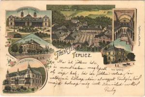 1897 (Vorläufer) Trencsénteplic, Trencianske Teplice; gyógyterem, katonatiszti gyógyház, Villa Hungaria és Zemányi, Hammam fürdő, belső. Gansel Lipót / spa, military spa, villas, Turkish bath interior. Art Nouveau, floral, litho (EK)