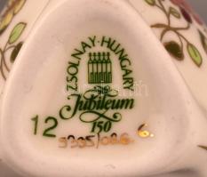 Zsolnay háromoldalú, pillangómintás porcelán mini váza, kézzel festett, jelzett, kis kopásokkal, m: ...