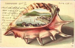 1905 Mali Losinj, Lussinpiccolo; Szecessziós montázs kagylóval / G. B. Budua 6509. Art Nouveau montage with seashell. litho