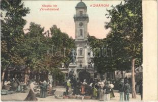 1911 Komárom, Komárnó; Klapka tér, Városháza, piac / square, market, town hall