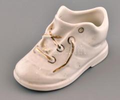 Aquincumi porcelán cipő, aranyozással, jelzett, apró kopással, 6x10,5x5 cm