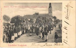 1906 Tenke, Tinca; Kossuth Lajos 100 éves évfordulója, felvonulás a szobor elé. Lévy Dávid kiadása / Kossuths 100th birthday anniversary, ceremony, procession to the Kossuth statue, monument (fl)