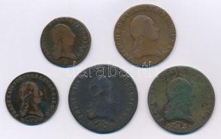 1800E 1kr Cu I. Ferenc + 1800S 3kr Cu I. Ferenc + 1812B 1kr Cu I. Ferenc + 1812O 3kr Cu I. Ferenc + 1812S 3kr Cu I. Ferenc T:2-,3