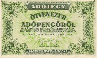 1946. 50.000AP hátlapi vékony betűjű szöveggel, rengeteg hiányos vagy ékezet nélküli betűkkel T:I-
