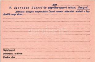 Szeredai József szegedi paprika export telep reklámlapja / Hungarian pepper export advertising card ...