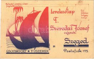Szeredai József szegedi paprika export telep reklámlapja, csomagolt fűszerek / Hungarian pepper export advertising card s: Fábián (EK)