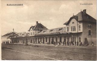 1917 Székelykocsárd, Kocsárd, Lunca Muresului; vasútállomás, vasutasok. Vasúti Levelezőlapárusítás / railway station, railwaymen