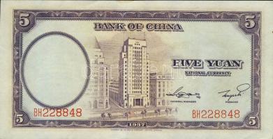 Kína/Bank of China 1937. 5Y T:II+ Egyszer hajtva, törve nem!