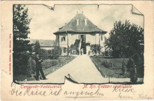 1902 Temesvár, Timisoara; Vadászerdő (Újszentes),  Magyar királyi erdőőri szakiskola (ezelőtt török kastély), magyar zászló. Králicsek Béla kiadása / Dumbravita, forest ranger school, forest guard school (former castle), Hungarian flag (kis szakadás / small tear)