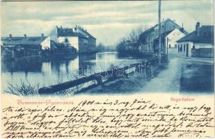 1900 Temesvár, Timisoara; Gyárváros, Béga-balsor. Králicsek Béla kiadása / Fabric, Bega riverside, street view