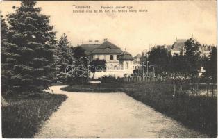1918 Temesvár, Timisoara; Ferenc József liget, Kimmel villa és M. kir. állami felsőbb leányiskola / park, villa, girls school (EK)