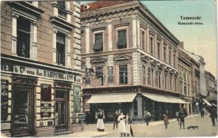 1909 Temesvár, Timisoara; Hunyadi utca, Aug. Babusnik és Társa üzlete. Gerő Manó kiadása / street view, shops (EK)