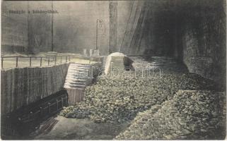 Marosújvár, Uioara, Ocna Mures; sóvágás a sóbányában. Füssy József kiadása / salt mine, interior