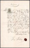 1870-1871 Pest, 2 db levél viaszpecséttel, 15 kr és 50 kr okmánybélyeggel