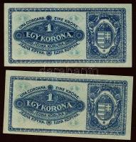 1920. 1K (2x) egymásutáni sorszámokkal T:II+ Egyszer hajtva, törve nem!