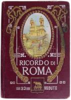 cca 1920-1930 Ricordo di Roma, leporelló Róma nevezetességeiről, képekkel, térképpel, olasz, francia, angol és német nyelven, díszes borítóban