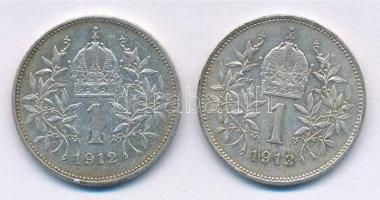 Ausztria 1912-1913. 1K Ag "Ferenc József" (2xklf) T:2 Austria 1912-1913. 1 Corona Ag "...