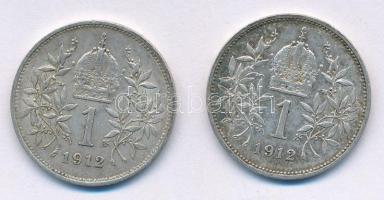 Ausztria 1912. 1K Ag "Ferenc József" (2x) T:2 Austria 1912. 1 Corona Ag "Franz Joseph...