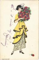 Art Nouveau fashion lady with flowers. B.K.W.I. 641-2. s: Mela Koehler
