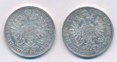 Ausztria 1860A 1Fl Ag "Ferenc József" + 1882. 1Fl Ag "Ferenc József" T:1-,2
Aus...