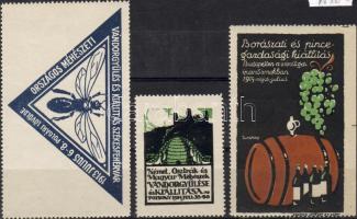 1913-1914 Méhészet + borászat 3 db levélzáró