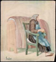 Endre jelzéssel: Ülő asszony. Akvarell, papír, szélén gyűrődött, 30,5x27,5 cm