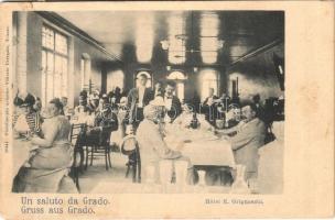1908 Grado, Hotel E. Grignaschi / hotel, restaurant, interior with guests and waiters. Vittorio Ceregato (EB)