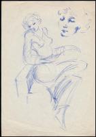 Péli Tamás (1948-1994), össz. 4 db mű, női portrék és tanulmányrajzok. Toll vagy ceruza, papír, 2 db...