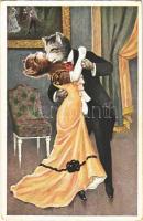 1917 Romantic cat couple, dancing. B.K.W.I. 815-2. (EK)