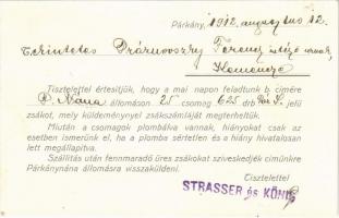 1912 Párkány, Stúrovo; Strasser és König gabonakereskedők reklám / Strasser & König grain traders advertisement