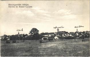 1914 Hercegszöllős, Hercegszőlős, Knezevi Vinogradi; látkép, szerb, református és katolikus templom. Popovits D. kiadása. Beismann K. fényképész / general view with Serbian Orthodox, Calvinist and Catholic churches