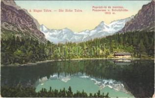 1917 Tátra, Magas-Tátra, Vysoké Tatry; Poprádi-tó és menház / Poppersee u. Schutzhütte / Popradské pleso / lake, chalet, tourist house