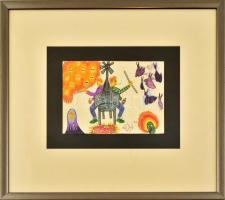 Bada Dada (1963-2006): Kétféle esemény, 1990. Filctoll, papír. Jelzett. Kissé foltos és törésnyomokk...