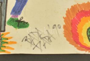 Bada Dada (1963-2006): Kétféle esemény, 1990. Filctoll, papír. Jelzett. Kissé foltos és törésnyomokk...