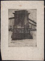 Gara Arnold (1882-1929): Széchenyi-híd (Lánchíd). Rézkarc, papír, jelzett, lap széle foltos, hajtásnyommal, 24,5×18 cm