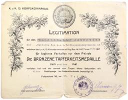 1916 K. u. k. Korpskommando igazolás medálviselésről