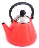 Piros, fém, zománcozott teás kanna, m: 25 cm