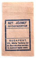 cca 1930 Szent József gyógyszertár Budapest VIII. 4 db klf gyógyszerári papírtasak, + 3 db kitöltött...