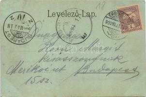 1900 Érsekújvár, Nové Zámky; Kossuth Lajos tér, Szálló az Arany Oroszlánhoz, üzletek. Conlegner J. é...