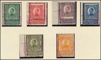 1921 6 különféle eszéki szokol alátétbélyeg jugoszláv bélyegekkel és alkalmi bélyegzéssel