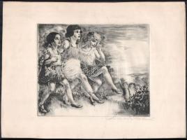 Prihoda István (1891-1956): A három grácia. Rézkarc, papír, jelzett, lap szélén apró szakadásokkal. 20×24 cm