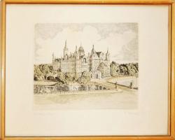Schwerin kastély szignált rézkarc keretben F. Pohl rad. jelzéssel 40x30 cm