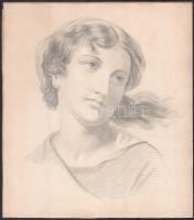 Jelzés nélkül, feltehetően XIX sz. osztrák művész alkotása: Női arckép, 1871. Ceruza, papír. Lap szélén apró szakadással. 31x27 cm