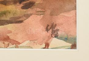 Olvashatatlan jelzéssel: Táj várral. Akvarell, papír, paszpartuban, 32×42 cm