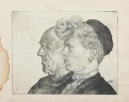 Barta Ernő (1878-1956): Holland férfiak, Volendam. Rézkarc, karton, jelzett, foltos 27,5×34,5 cm