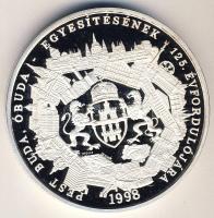 1998. "Pest, Buda, Óbuda egyesítésének évfordulójából" Ag emlékérem 5oz. (155,51g) T:PP Eredeti díszdobozban, tanúsítvánnyal! RR!! Csak 1000db!